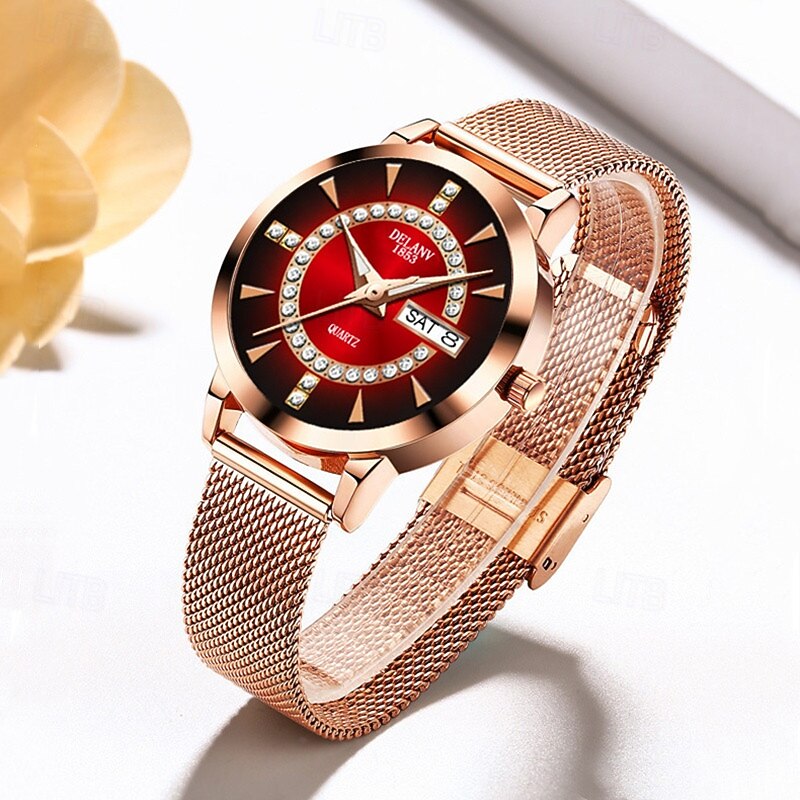 The New Ladies' Alloy Mesh Strap Fashion Watch With Ipx7 Water Resistance Dual Calendar Luminous Casual Quartz Watch Light Luxury And Versatile Elegant Ladies' Wristwatch 2025 - $16.99 –P6