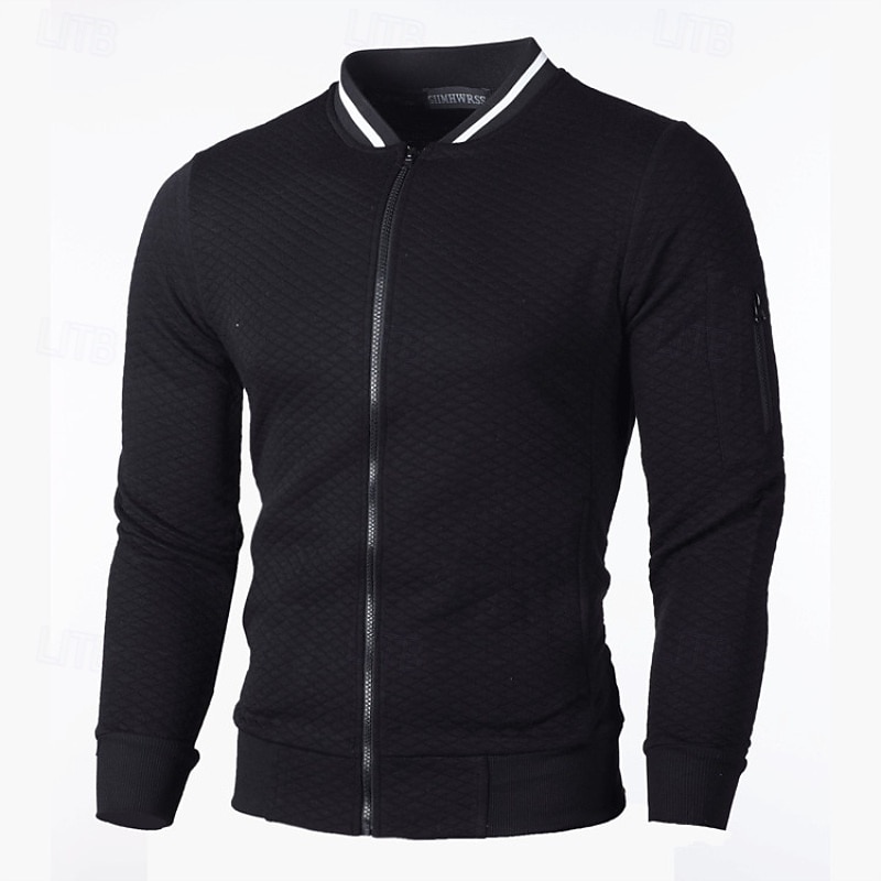 Hombre Sudadera Sudadera con cremallera completa Negro Blanco Burdeos Azul Marino Gris Claro Cuello Mao Plano Con Texturas Deporte Casual Diario Ropa de calle Fresco Ropa deportiva Primavera & Otoño 2025 - $17.99 –P3