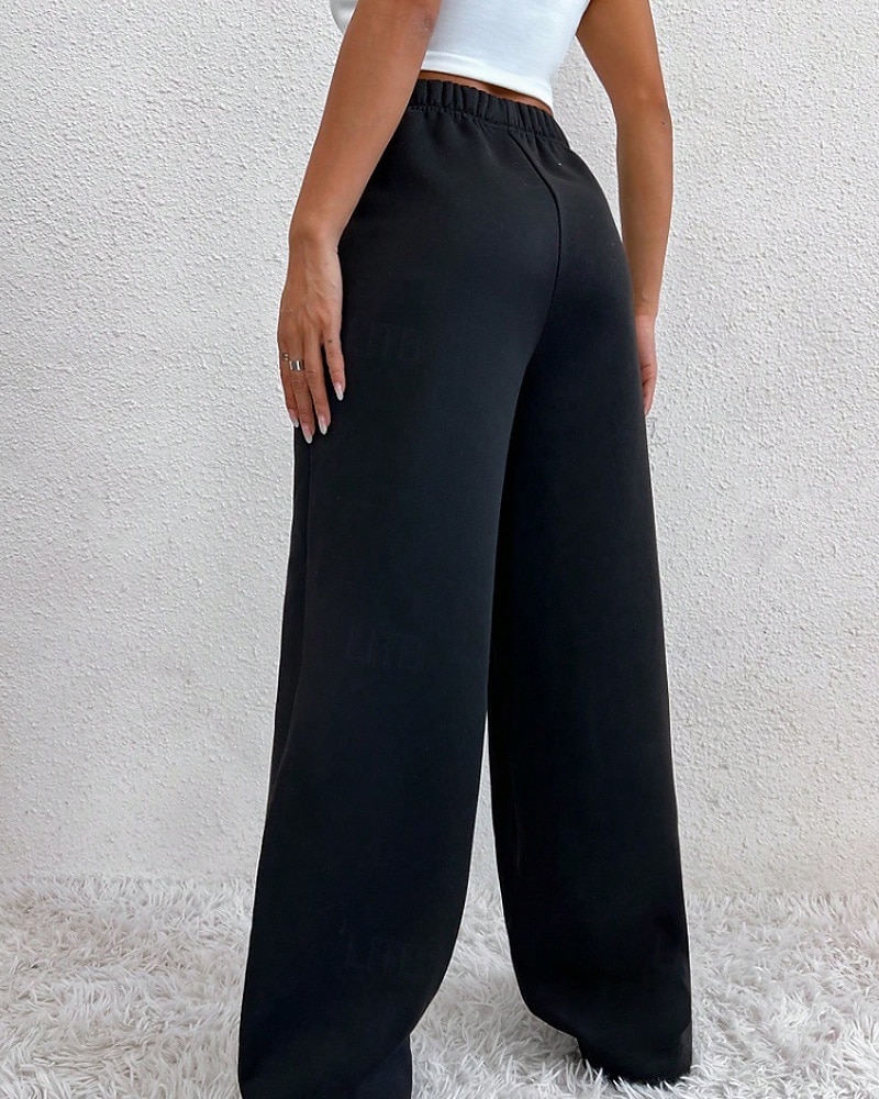 2025年 女性用 ワイドレッグ スラックス ストリートファッション カジュアル 全長 ナチュラルウエスト 平織り ポケット 弾性ウエスト 快適 バケーション 日常 お出かけ グレー ブラック 冬 レギュラー  コレクション – $20.99 –P4