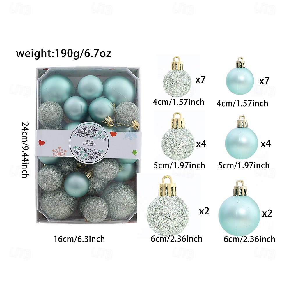 26 db-os karácsonyfa gömbdíszek, törésálló, függő dekorációs készlet karácsonyfára 4cm 5cm 6cm vegyes méretű színes ünnepi partidekoráció 2025 - $14.49 –P7