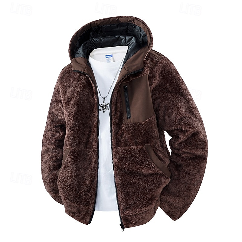 Herre Fleece-jakke Hettejakke Formell Hjem Hold Varm Lomme Med hette Høst Vinter Helfarge Mote Daglig Skjortekrage Kort Svart Kakifarget kaffe Jakker 2025 - $39.99 –P4