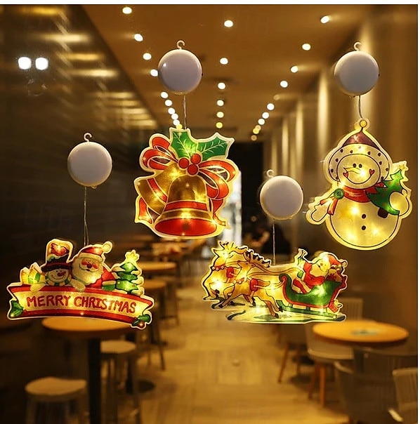 Christmas Window Decoration Lights, Christmas Indoor Hanging Decorative Lights, Lighted Snowman Santa Claus Xmas Trees Lights for Christmas Party Home Decor, Battery Operated 2025 - CAD $14.99 –P1