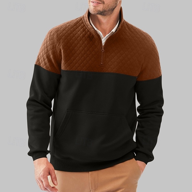 Homens Moletom Moletom Waffle Moletom de lã Moletom com capuz Moletom com zíper Preto Azul Marron Verde Cinzento Colarinho Clerical Tecido Patchwork Bloco de cor Desportos e Ar livre Casual Diário de 2025 por $32.99 –P4