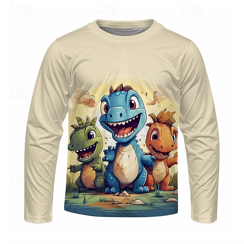 Pojkar 3D Tecknat Dinosaurie T-shirt Långärmad Vår Höst Mode Grundläggande Barn 4-12 år Rund hals Utomhus Ledigt Dagligen Normal 2025 - $13.99 –P3