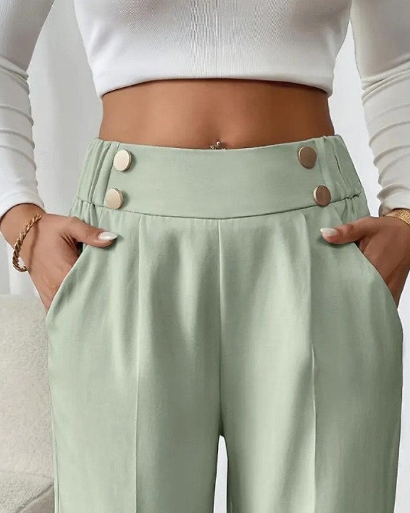 Жен. Широкие Костюм Мода Уличный стиль Полная длина Средняя талия Полотняное плетение Карман Эластичная талия Удобный Официальные Офис Для улицы Абрикосовый Серый Черный Светло-зеленый Осень 2025 - $19.99 –P6