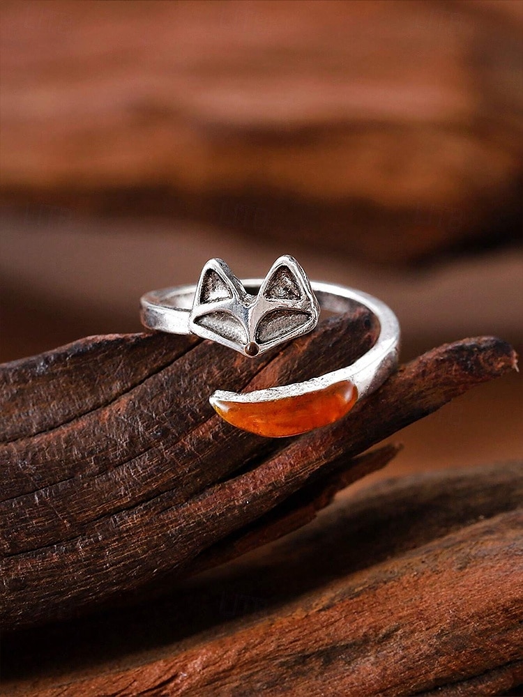 anello in lega regolabile da donna con design a forma di volpe – grazioso anello aperto a forma di animale con accenti color ambra per ragazze e donne, ideale per l'uso quotidiano, regali e abiti casual del 2025 a $7.99 –P3