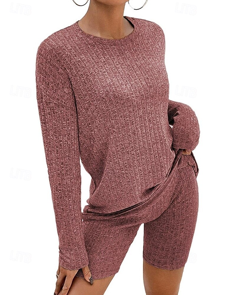 Per donna Moda Streetwear Camicia Set di Pantaloncini Manica Lunga Girocollo Semplice Abbigliamento quotidiano Data Nero Rosso Blu Autunno Vestibilità regolare del 2025 a $26.99 –P11