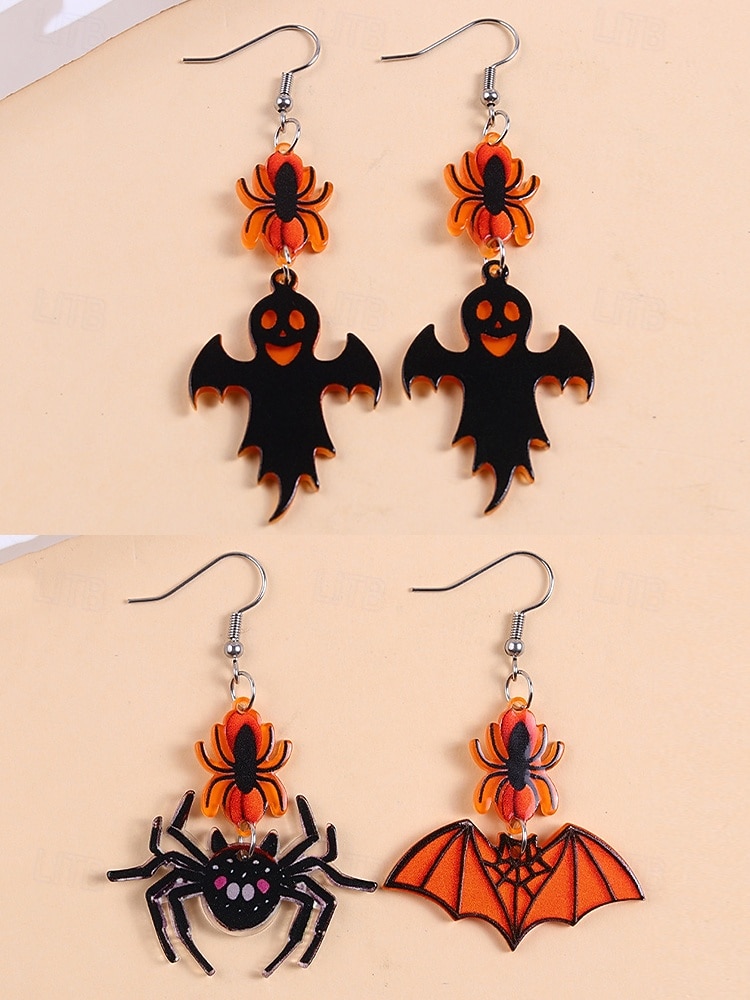 Halloween-øredobber til dame – øredobber i akryl med gresskar, spøkelse, flaggermus og edderkopp til fest, cosplay og festlige kostymesmykker. 2025 - $11.99 –P9