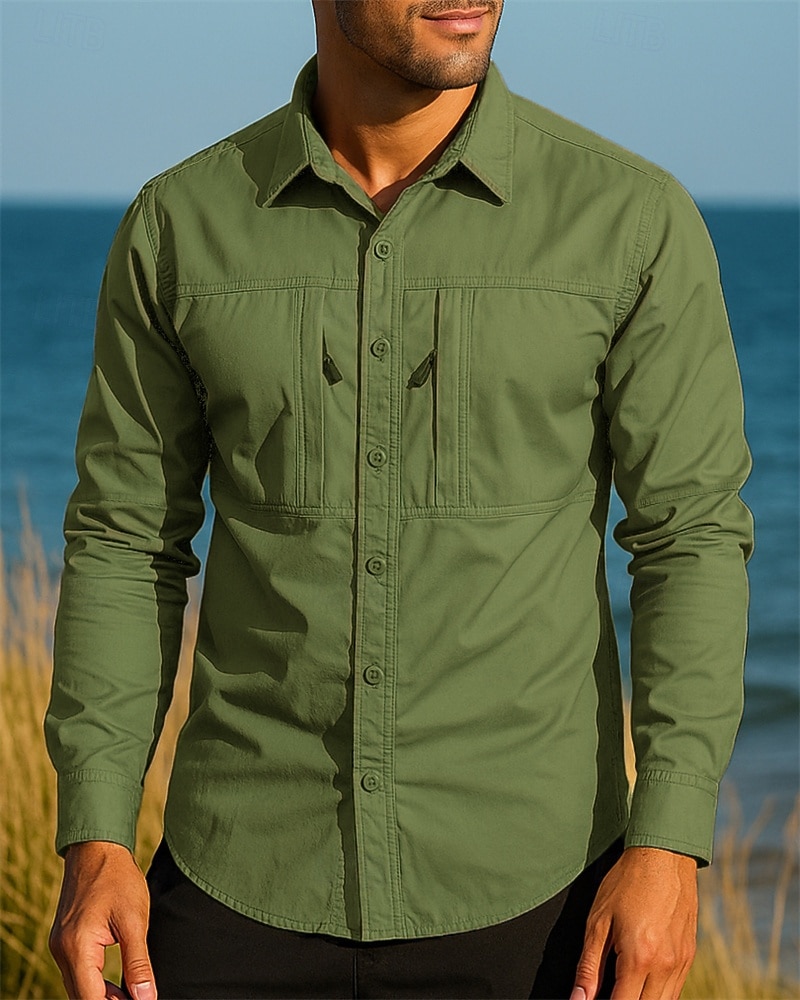 Herren Wanderhemd Wasserdichtes Hemd Langarm Umlegekragen Hemd Oberteil Außen Leicht Atmungsaktiv Baumwolle Schwarz Armeegrün Khaki Jagd Angeln Camping / Wandern / Höhlenforschung 2025 - $32.99 –P5
