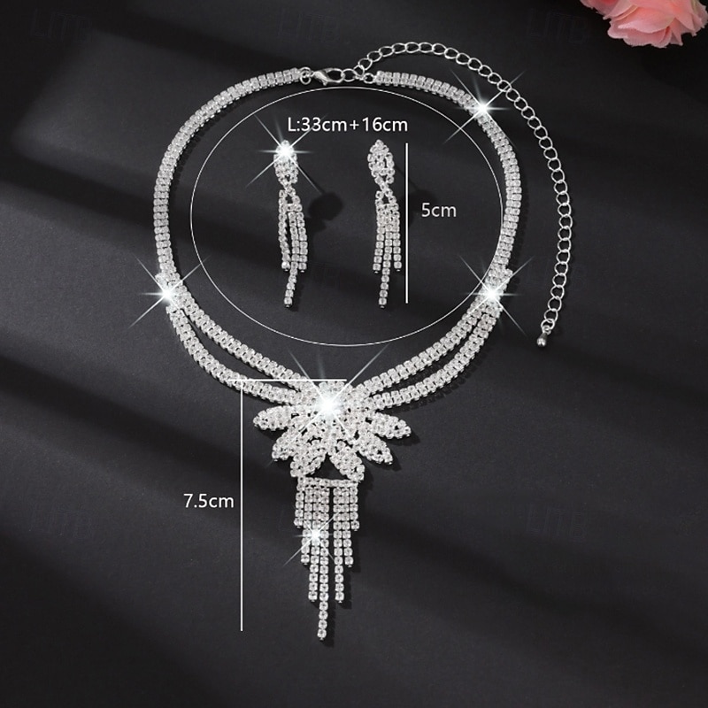Smykke Sett 3 stk Strass Legering Øredobber Halskjeder Dame Elegant Årgang Nydelig geometriske Geometrisk Form Smykkesett Til Bryllup Fest Bryllupsgjest 2025 - $27.99 –P1
