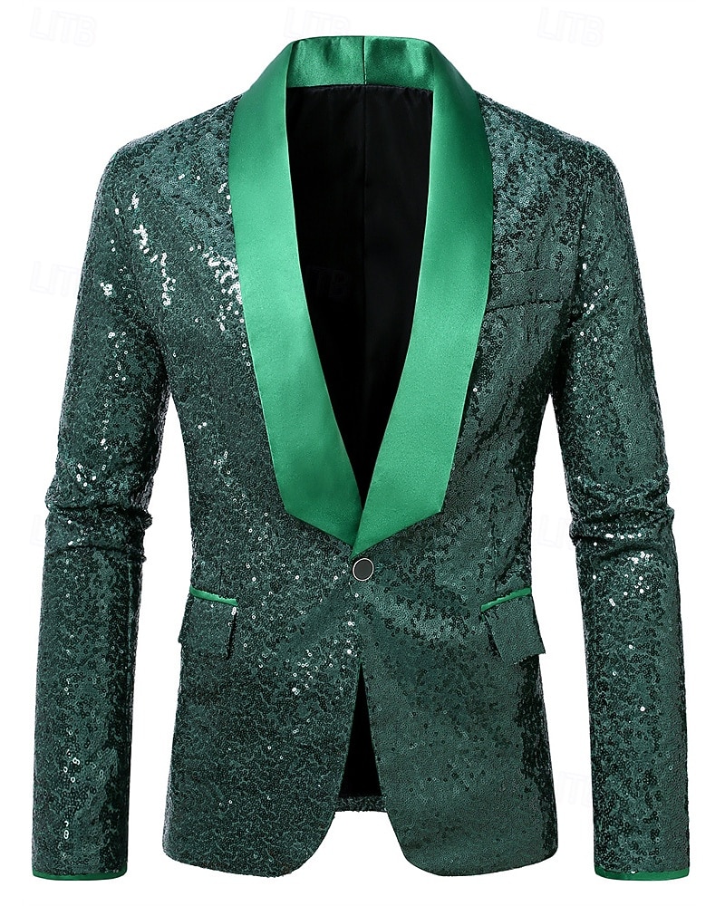 Per uomo Blazer Affari Cocktail party Ricevimento di matrimonio Moda Casual Primavera Autunno Poliestere Semplice Tasca Bottoni Confortevole Monopetto Giacca Verde scuro del 2026 a $60.99 –P2