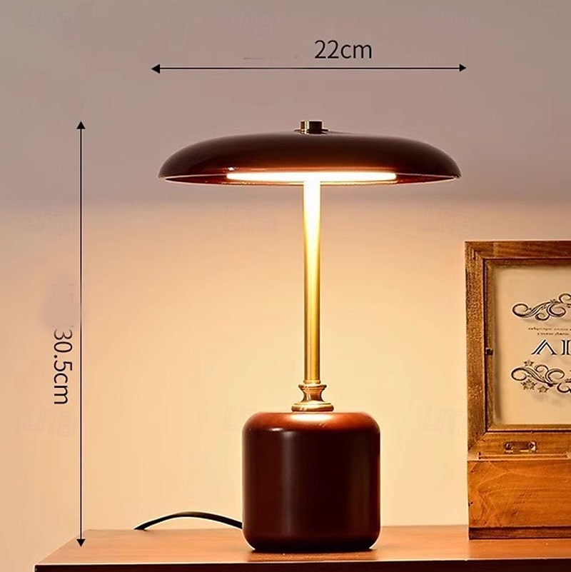 Candeeiro de mesa redondo de vidro e madeira de latão retrô contemporâneo com cilindro LED para cabeceira de 2025 por $252.39 –P3