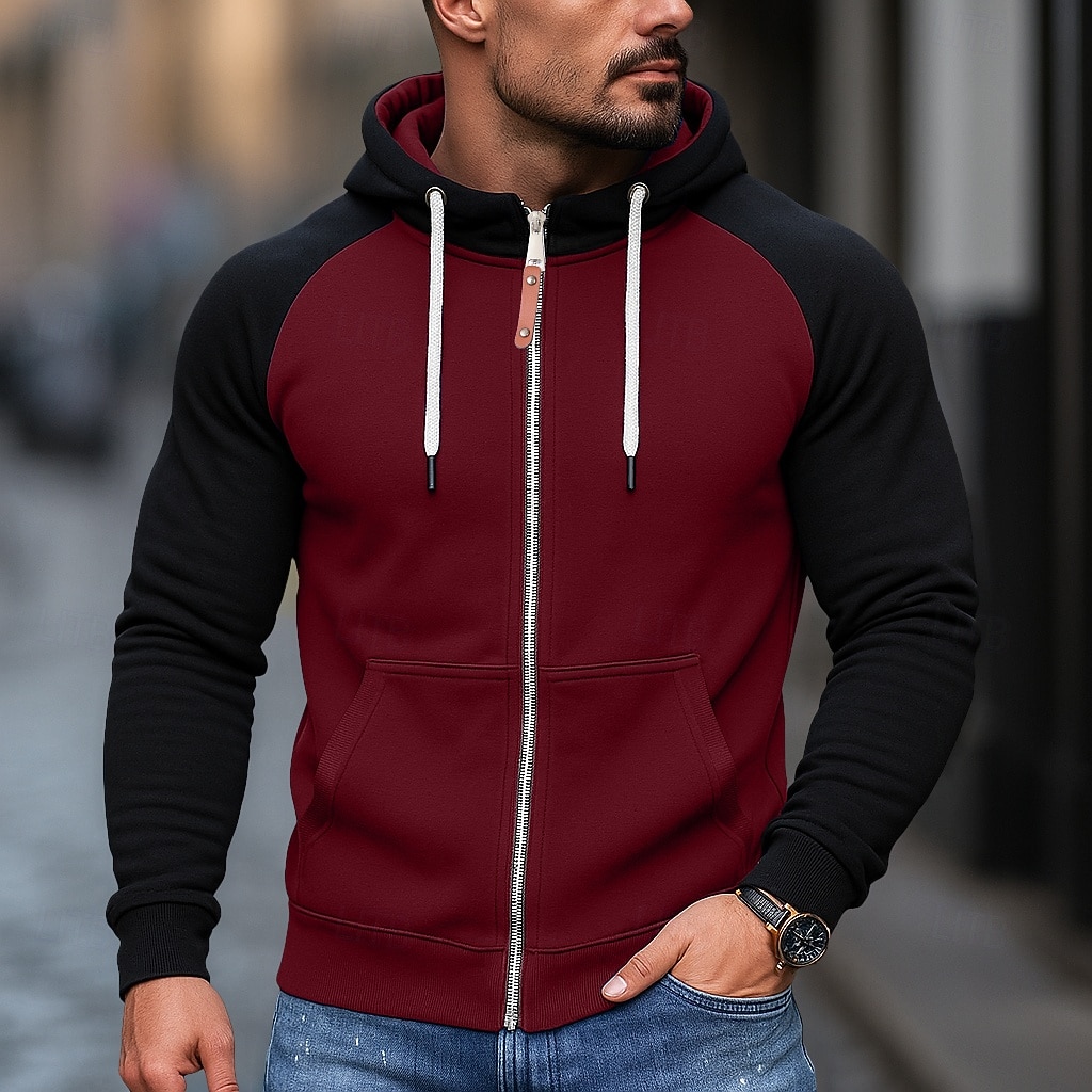 Per uomo Felpa con cappuccio Felpa con cappuccio a zip intera Felpa con cappuccio in pile Felpa con cappuccio foderata in pile Nero Borgogna Blu Grigio chiaro Grigio scuro Con Cappuccio Semplice del 2025 a $18.99 –P2