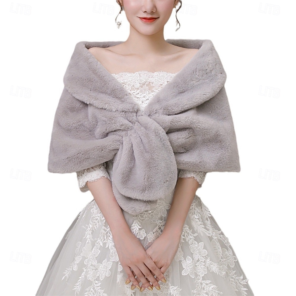 Kunstfell-Schal, Wickelstola, Shrug, Winter, Braut, Hochzeit, Schal, Wickeltuch, Abendparty, Cover-up für Frauen 2025 - $72.99 –P11