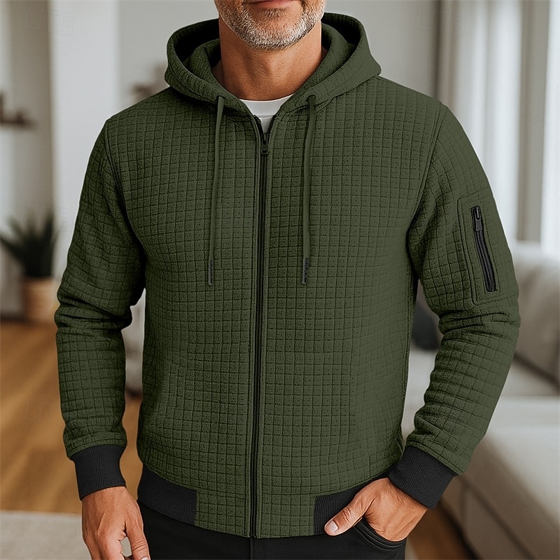Homme Sweat à capuche Sweat à capuche zippé intégral Sweat à capuche gaufré Rouge vin Noir Blanche Vert Véronèse bleu marine À capuche Uni Fermeture éclair Texturé Sport & Loisir Occasionnel Quotidien de 2025 ? $39.99 –P7