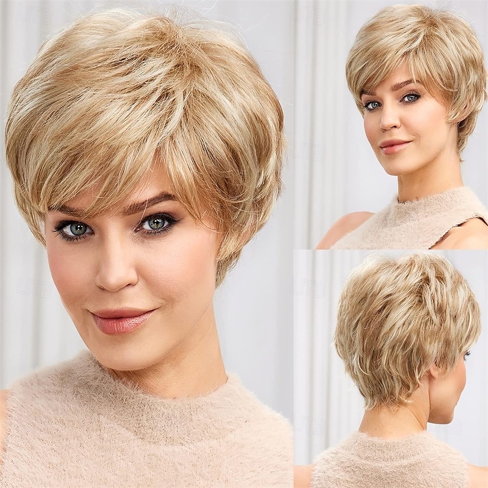 Lyhyet peruukit naisille muistikuitua jäljittelevä aitohius pixie curly peruukki bangnaturally -tuoksuilla päivittäiseen käyttöön 2025 - $23.99 –P5