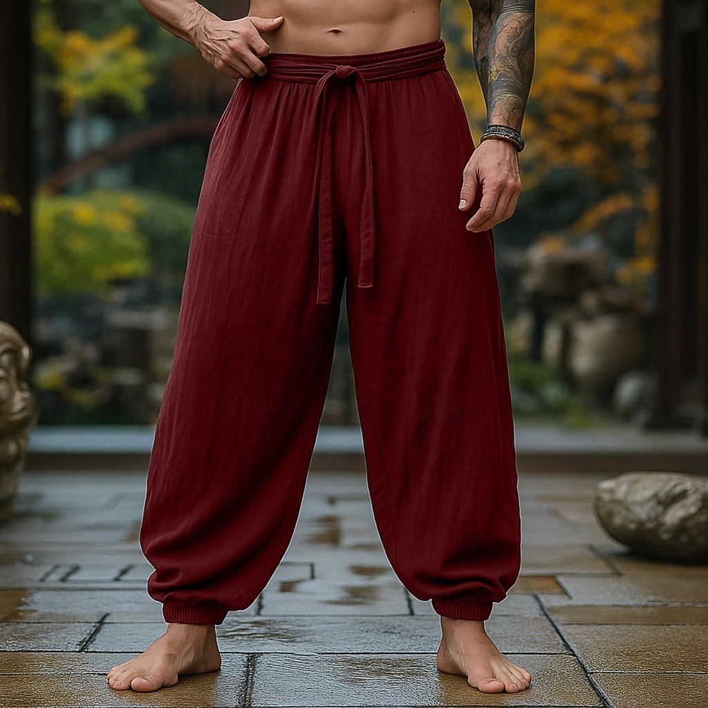 Herren Leinenhosen Hose Sommerhose Baggy-Hosen Elastischer Bund Einfach Komfort Atmungsaktiv Volle Länge Outdoor Lässig Täglich Urlaub Vintage Armeegrün Rote Unelastisch 2026 - $25.99 –P10