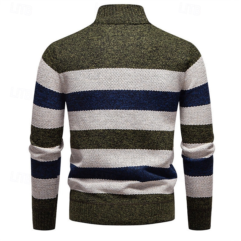 Men's Pullover Sweater Jumper Knit Sweater Ribbed Knit Regular Tops Knitted Stripe Quarter Zip Fashion Basic Vacation Daily Wear Clothing Apparel Fall Winter Navy Blue Green S M L 2025 - $26.99 –P6