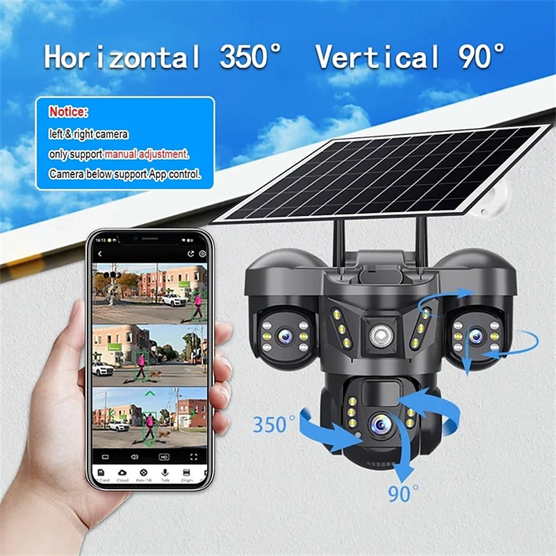 Solar Camera Three Lens Two-Way Audio Outdoor IP66 Waterproof Built-in Battery Security CCTV 6K HD 4G Network Camera 2026 - $138.99 –P6