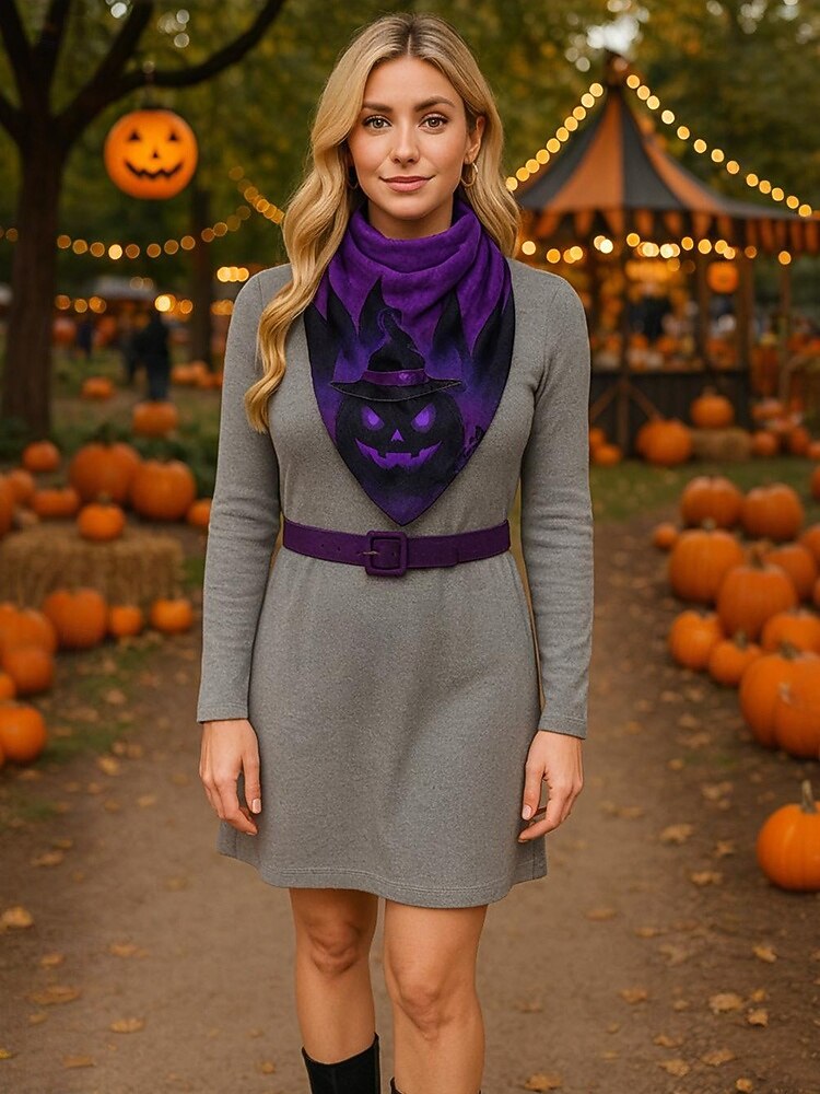 Bufanda con estampado de calabaza de Halloween para mujer: pañuelo triangular suave para el cuello ideal para fiestas, cosplay y festivales de otoño. 2025 - $14.99 –P2