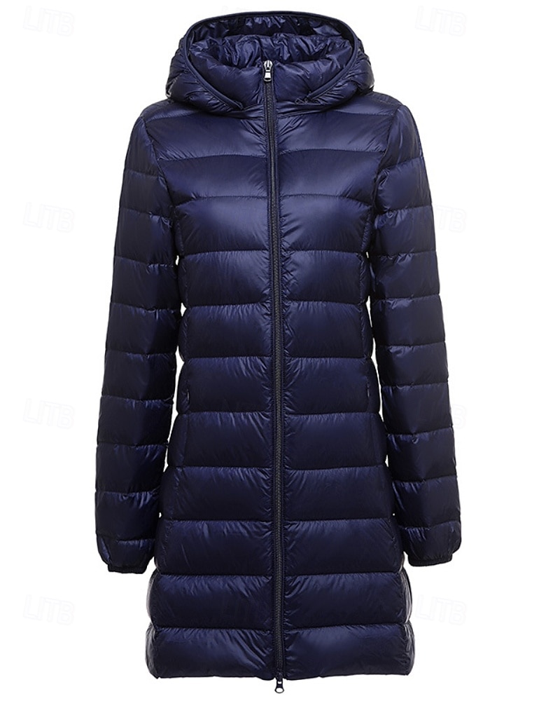 Femmes Doudoune Manteau Chaud Confortable Fermeture éclair Avec Poches Mode Uni Fête Décontracté Quotidien Week-end Fermeture éclair Long À capuche Coupe régulière manche longue Vêtements d'extérieur de 2025 ? $42.99 –P9
