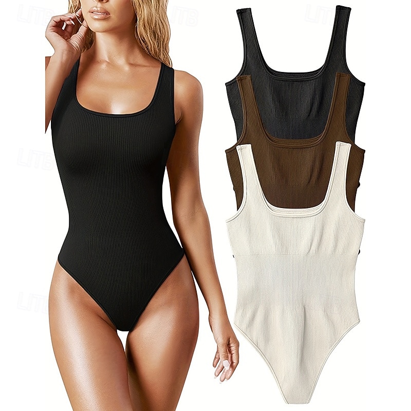Dam Träningsdräkt One Piece Romper Ensfärgat Kroppsdräkt risvit Svart Gym Träning Löpning Andningsfunktion Magkontroll Ärmlös Sport Sportkläder 2025 - $17.99 –P1