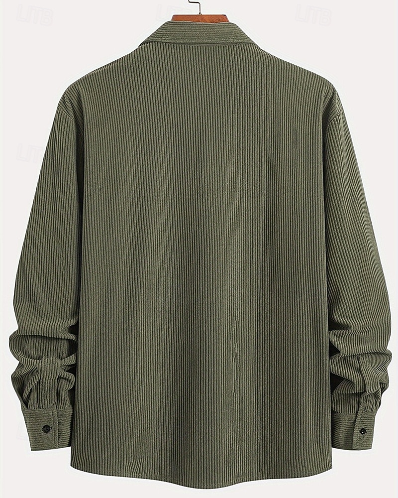Men's Corduroy Shirt Shirt Jacket Winter Jacket Plain Vacation Daily Wear Army Green Beige Long Sleeve Lapel Spring Fall Clothing Apparel Pocket 2026 - $26.99 –P6