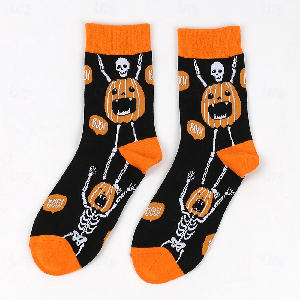 Calcetines de algodón extragrandes para mujer de Halloween, calcetines unisex de media pantorrilla de talla grande para otoño e invierno con diseño de bruja y calabaza. 2025 - $10.99 –P11