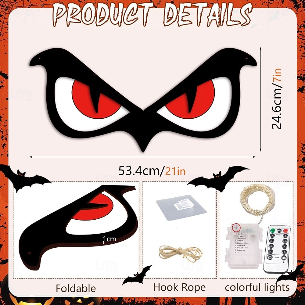 Halloween Decorations Spooky Eyes Lights 21 Inch Large Wooden Halloween Window Eye Lights with 8 Color Modes and USB/Battery Operated for Home Wall Window Trees Halloween Decor 2025 - $29.99 –P8