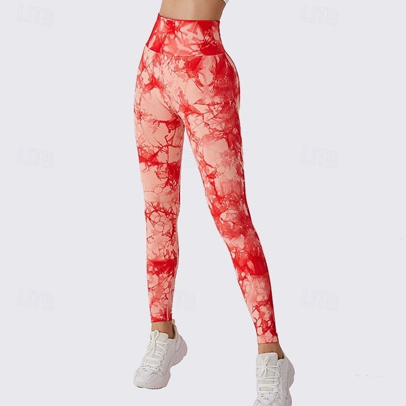 Damskie Spodnie kompresyjne Běžecké kalhoty Legginsy do jogi Wyszczuplenie brzucha Wysoka talia Siłownia Trening Obuwie sportowe Doły Wzór tie-dye Ciemnoróżowy Czarny Różowy Jesień Sport Odzie 2026 - $12.99 –P8