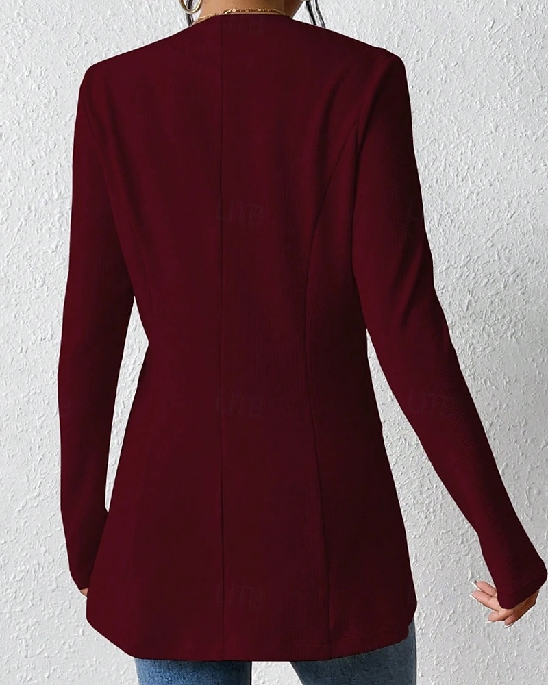 Mujer chaqueta Cómodo Botones Moda Plano Noche Fin de semana Botonadura Simple Regular Escote en Pico Ajuste regular Manga Larga Ropa de calle Negro Blanco Vino Otoño 2025 - $26.99 –P12