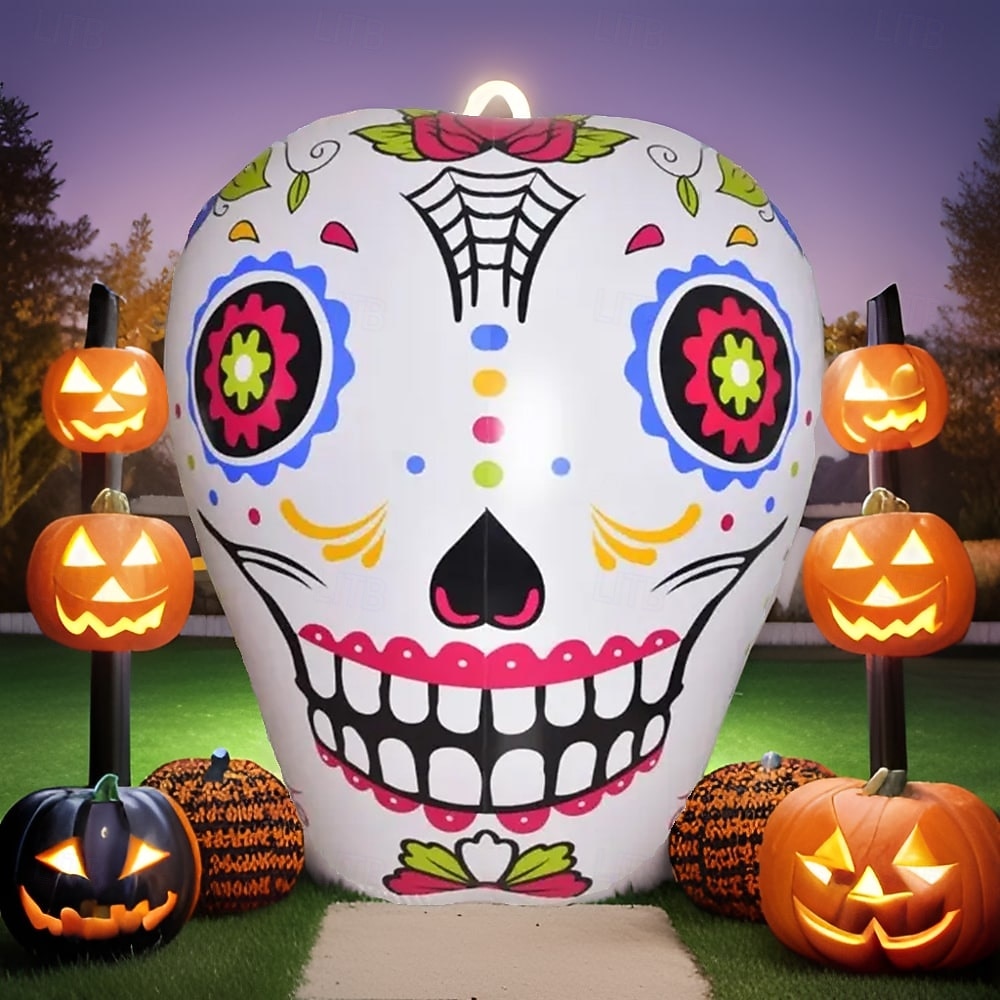 1 ks 1,4 m * 1,25 m halloween barevná lebka rgb se světlem vodotěsný PVC nafukovací vzduchový model vnitřní a venkovní nádvoří zahrada trávník párty festival atmosféra dekorativní světlo aaa baterie box 2025 - $35.99 –P7