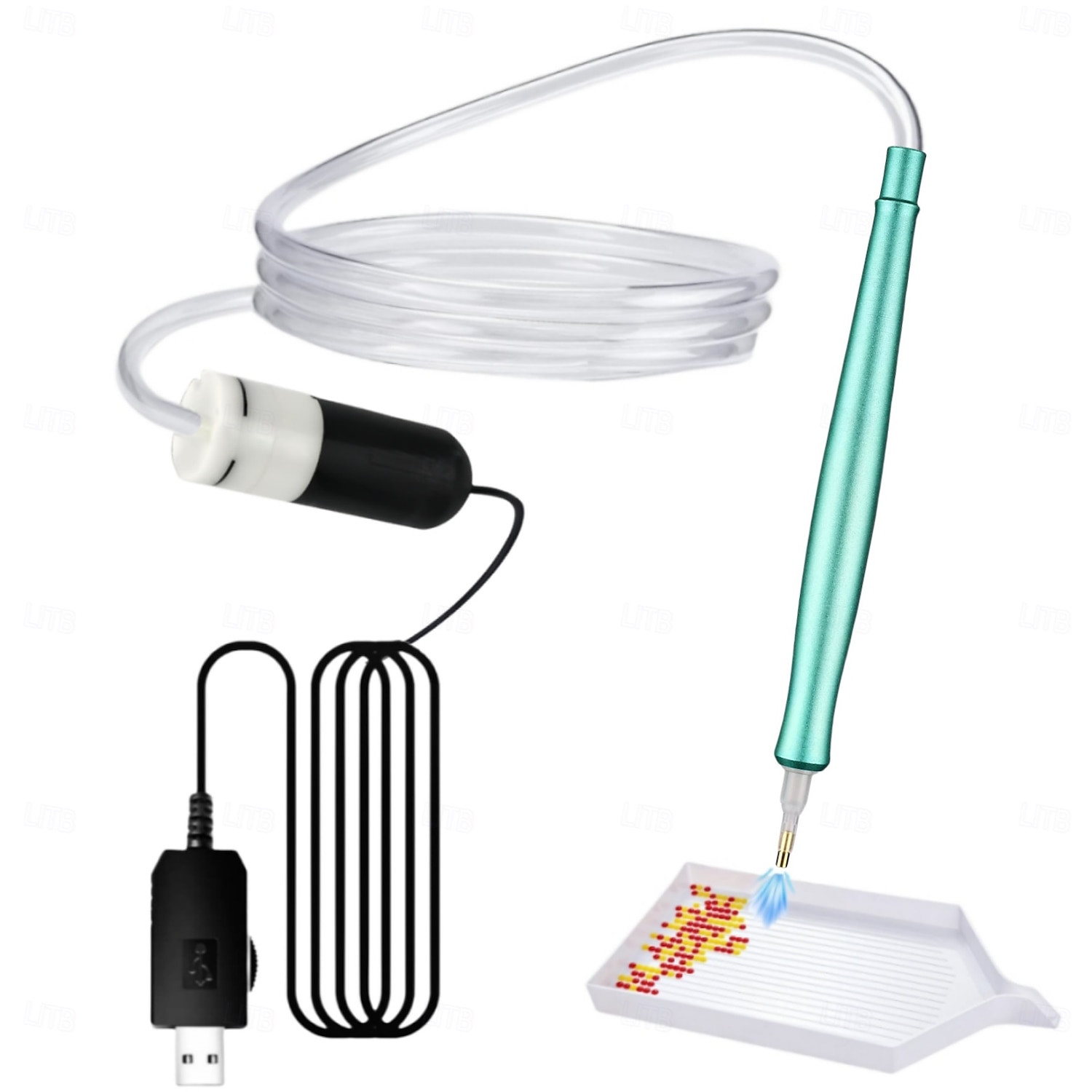 USB-virtalähteellä varustettu sähköinen timanttimaalauskynä, jossa on tyhjiösäilytysalusta, ergonominen kahva, säädettävät asetukset ja moniväriset harjaspäät kestävään ja vakaaseen askarteluun, 2026 - $30.99 –P7