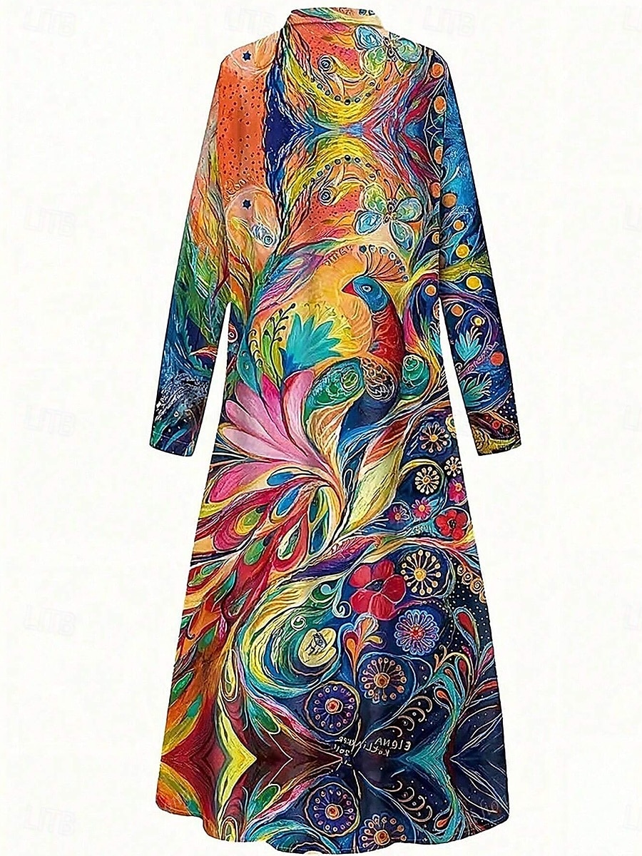 Pentru femei Rochie Maxi Rochie de schimb Casual Zilnic Dată Fit regulat Floral Grafic Manșon Lung Guler Cămașă Galben Roz Îmbujorat Roșu-aprins Albastru piscină Vară Primăvară Toamnă 2025 - $38.99 –P5