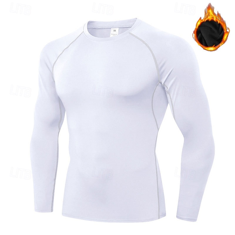 Herr Kompressionströja Fleece-underställ Träningstoppar Långärmad Överdelar Fritids- Snabb tork Varm Gym Basket Träning Sportkläder Sportkläder Solid färg Svart Vit Blå 2025 - $15.19 –P3