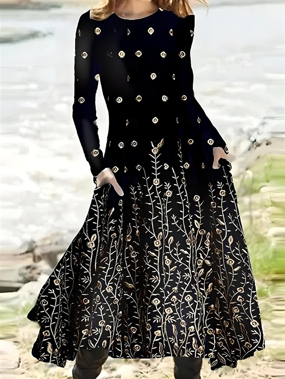 Femmes Robe maxi Robe ajustée et évasée Vacances Occasionnel Boho Soirée Quotidien Sortir Coupe régulière Fleuri Graphique À pois manche longue Col ras du cou Noir Marron clair Bleu Violet Automne de 2025 ? $36.99 –P6