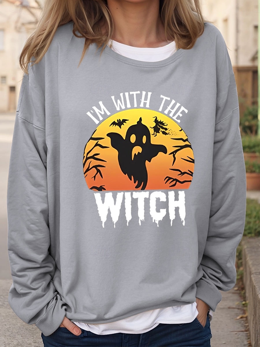 Sweatshirts Femme Halloween Graphique Chauve-souris Lettre Vintage Mode Décontractée Manches Longues Col Ras du Cou Tops Normaux Imprimé Décontracté Noir Rouge Marron Vert Kaki Automne Hiver de 2025 ? $24.99 –P6