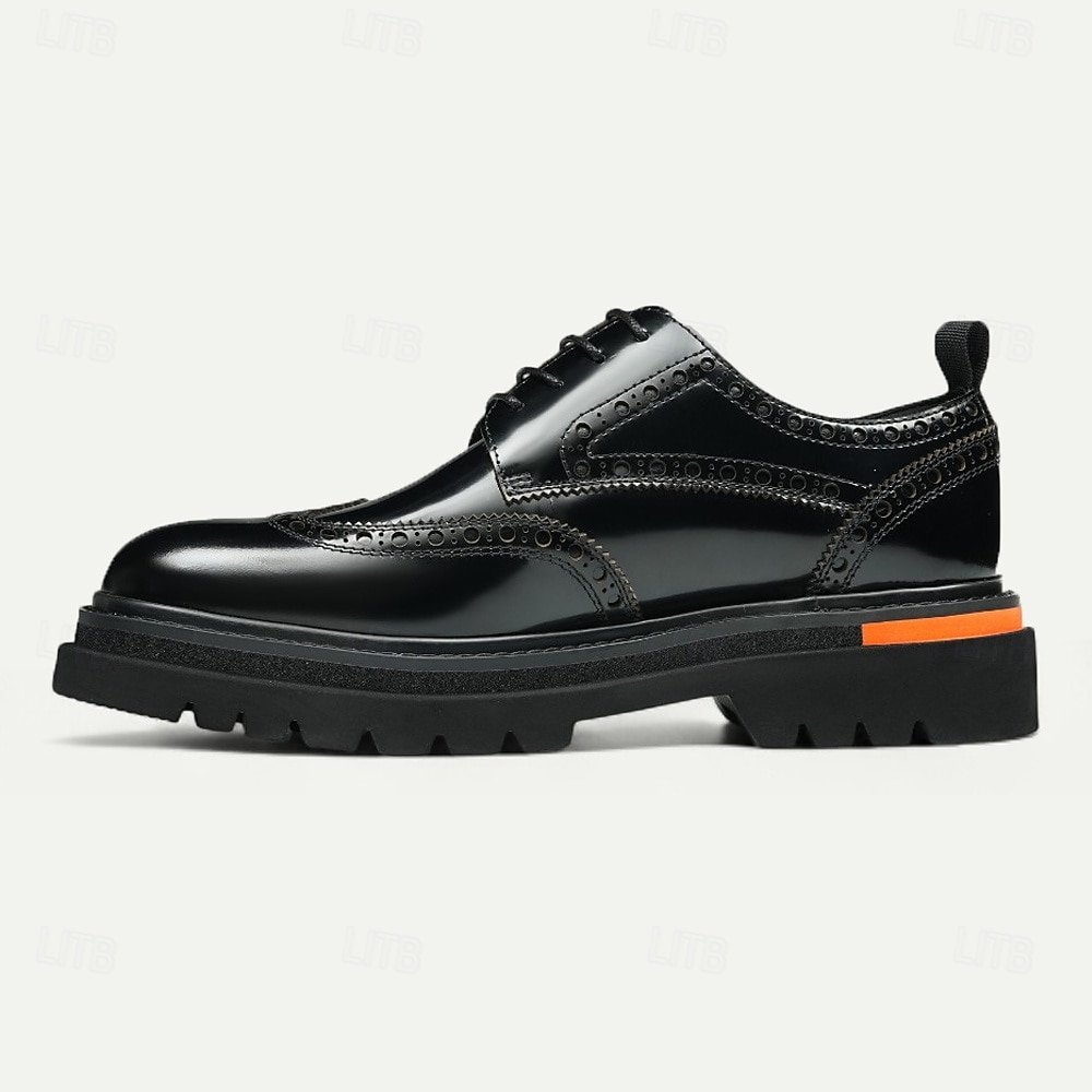 Herresko i ekte skinn med vingetupp og brogues, klassisk brunt formelt fottøy for kontor, banketter og bryllup 2026 - $119.99 –P16