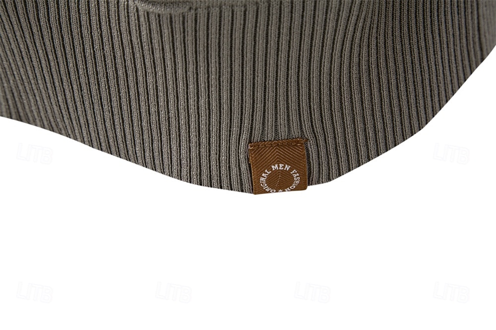 Herre Pullover genser Strikke Vanlige topper Jacquard Knapper Helfarge Polokrage Elegant Årgang Skole Hjem Klær Vår Høst Mørk Marineblå Kakifarget S M L 2026 - $35.99 –P6