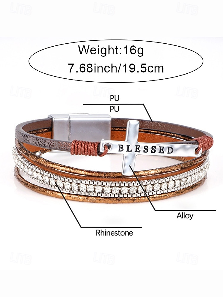 Women's Multi-Layer Rhinestone Cross Bracelet – Inspirational “Blessed” PU Leather Wrap Bangle for Casual, Church and Special Occasions 2026 - $9.99 –P11