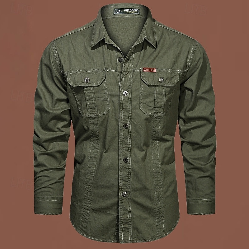 Муж. рубашка-карго Рубашка для туризма и прогулок Тактическая военная рубашка Длинный рукав Отложной Верхняя часть На открытом воздухе Дышащий Весна Осень Хлопок Черный Белый Военно-зеленный 2026 - $31.99 –P8