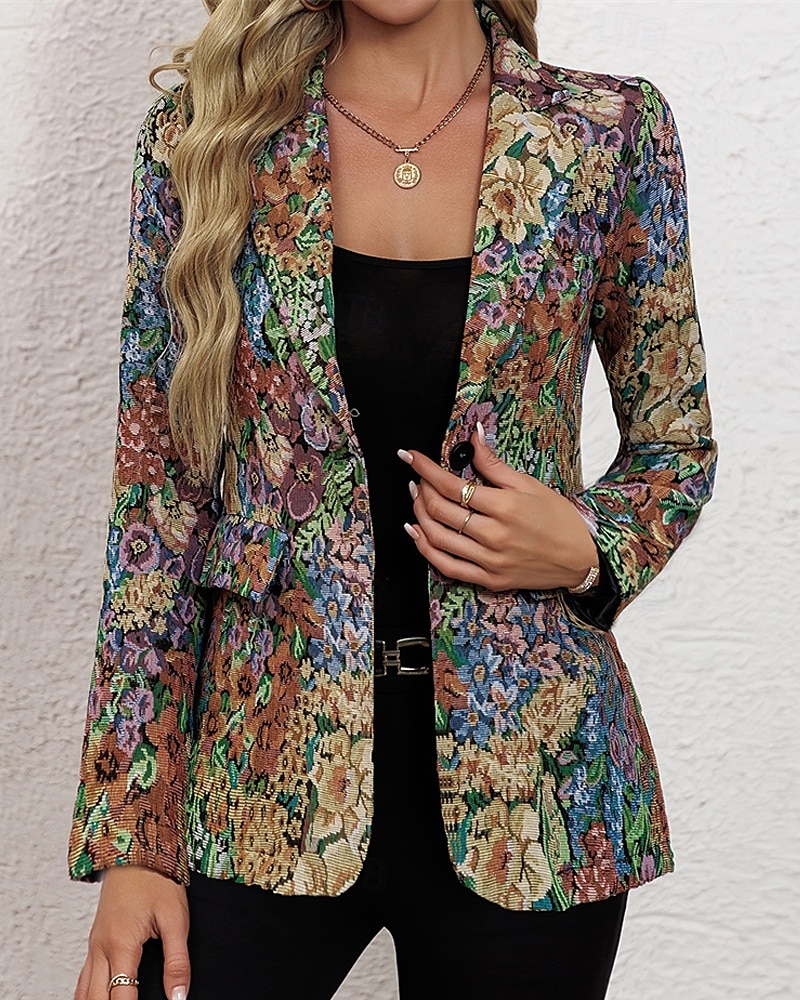 Mujer chaqueta Cómodo Bolsillo Estampado Elegante Moda Exterior Flor Noche Casual Diario Fin de semana Cardigan Regular Diseño Ajuste regular Manga Larga Ropa de calle Amarillo Primavera Otoño 2026 - $46.99 –P2