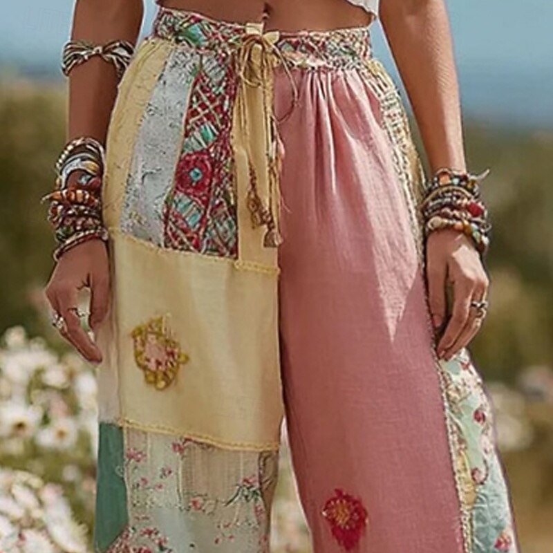 Per donna Gamba larga Pantaloni Pantaloni Palazzo Moda Boho Lunghezza intera Vita Alta Blocco di colori Fiore Coulisse Elastico in vita Stampato Traspirabilità Confortevole Streetwear Abbigliamento del 2025 a $20.99 –P2