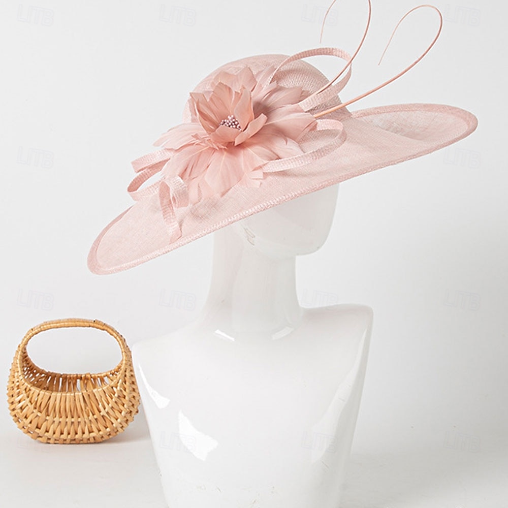 Hatter Sinamay Solhatt Bryllup Ferie Te Fest Hesteløp cocktail Elegant Årgang Solbeskyttelse Med Blomster Hodeplagg Hodeplagg 2025 - $86.99 –P7