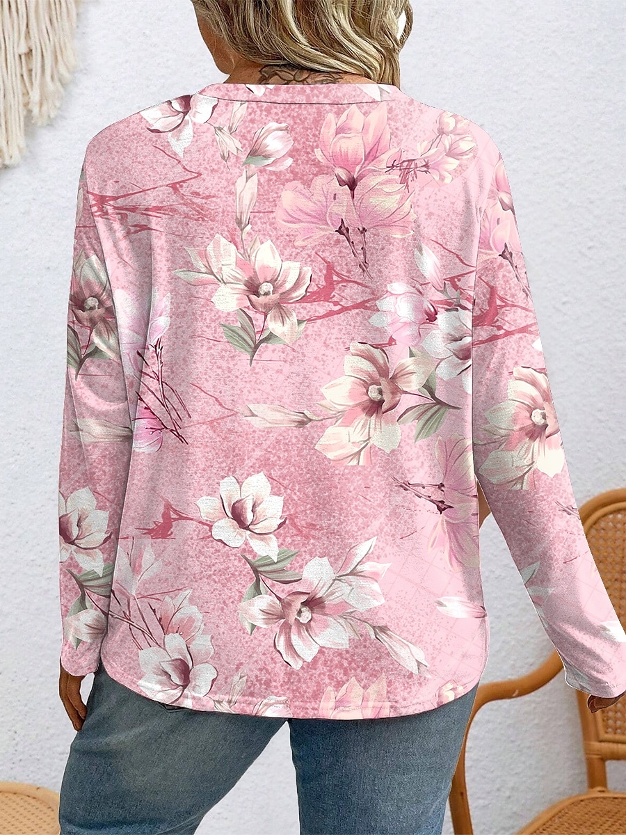 Pentru femei Plus Size Topuri Tricou Floral Grafic Imprimeu Manșon Lung Stil Nautic Casual Zilnic Poliester Toamnă Iarnă Albastru piscină Roz Îmbujorat 2026 - $24.99 –P2