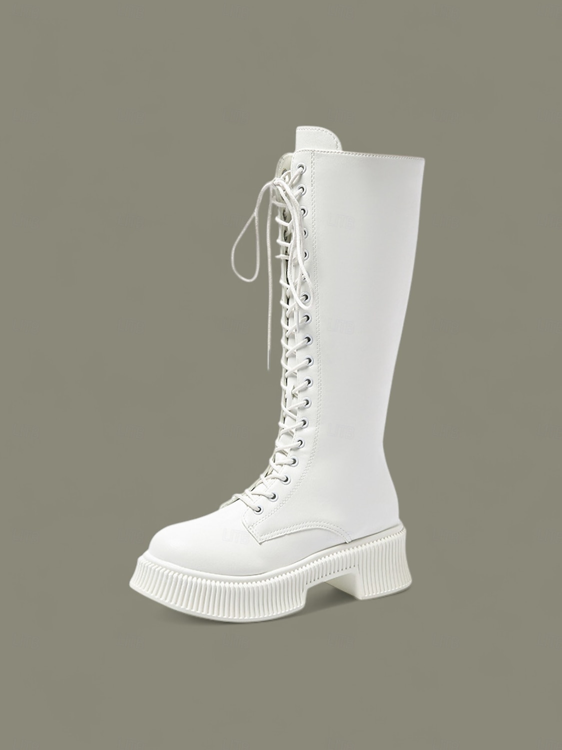 Botas femininas de couro sintético, cano alto, com cadarço, zíper lateral e sola plataforma grossa, calçado casual urbano de 2025 por $34.99 –P1