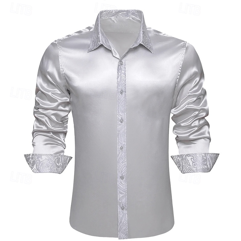 Per uomo Camicia Come la seta Camicia in raso Camicia casual Camicia con Bottoni Camicia da Ballo Semplice Matrimonio Affari Argento Manica Lunga Bavero Primavera & Autunno Tutte le stagioni del 2025 a $23.99 –P1