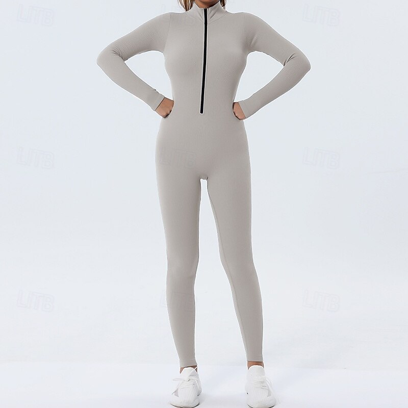 Damen Trainingsanzug Einteiliger Strampler Reißverschluss Einfarbig Bodysuit Herbst Schwarz Rosa Fitnessstudio sportlich Laufen Bauchkontrolle Atmungsaktiv Langarm Sport Sportkleidung 2026 - $32.99 –P14