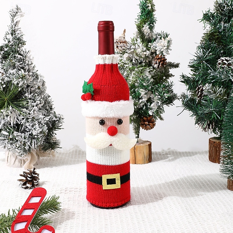 Capa para garrafa de vinho de Natal com champanhe e vinho natalinos com design de Papai Noel, rena e boneco de neve, decoração de mesa festiva para restaurantes, hotéis, jantares, festas e decoração de 2025 por $7.99 –P8