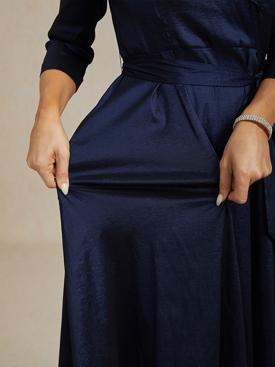 Femmes Robe Maxi Robe de Soirée Élégant ancien Coupe régulière Couleur Unie Manche 3/4 Col en V bleu marine Automne Hiver de 2025 ? $129.99 –P3